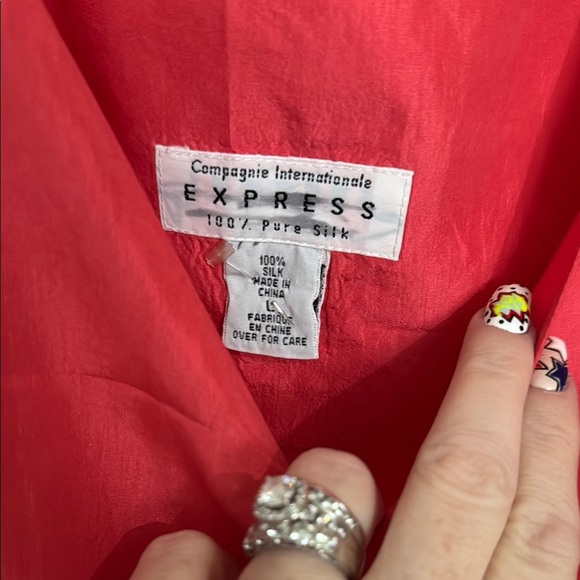 Vintage Express coral red pink Camisole Fitted V-Neck Top 100% Silk - Picture 2 of 5